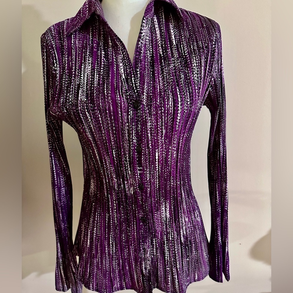 APT 9 Vintage purple and black pleated blouse - Picture 1 of 4